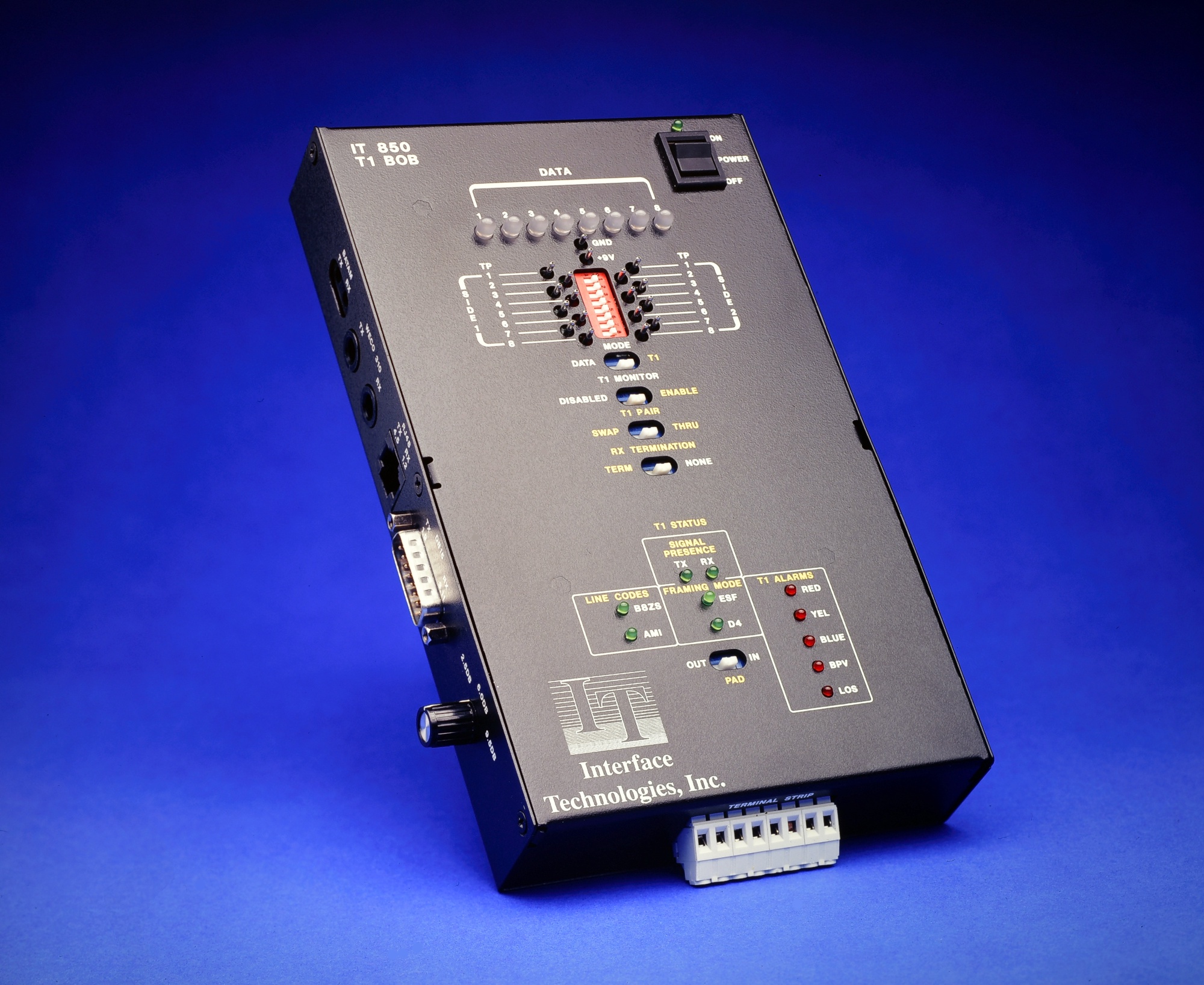 Compact T1 test set on a blue background.