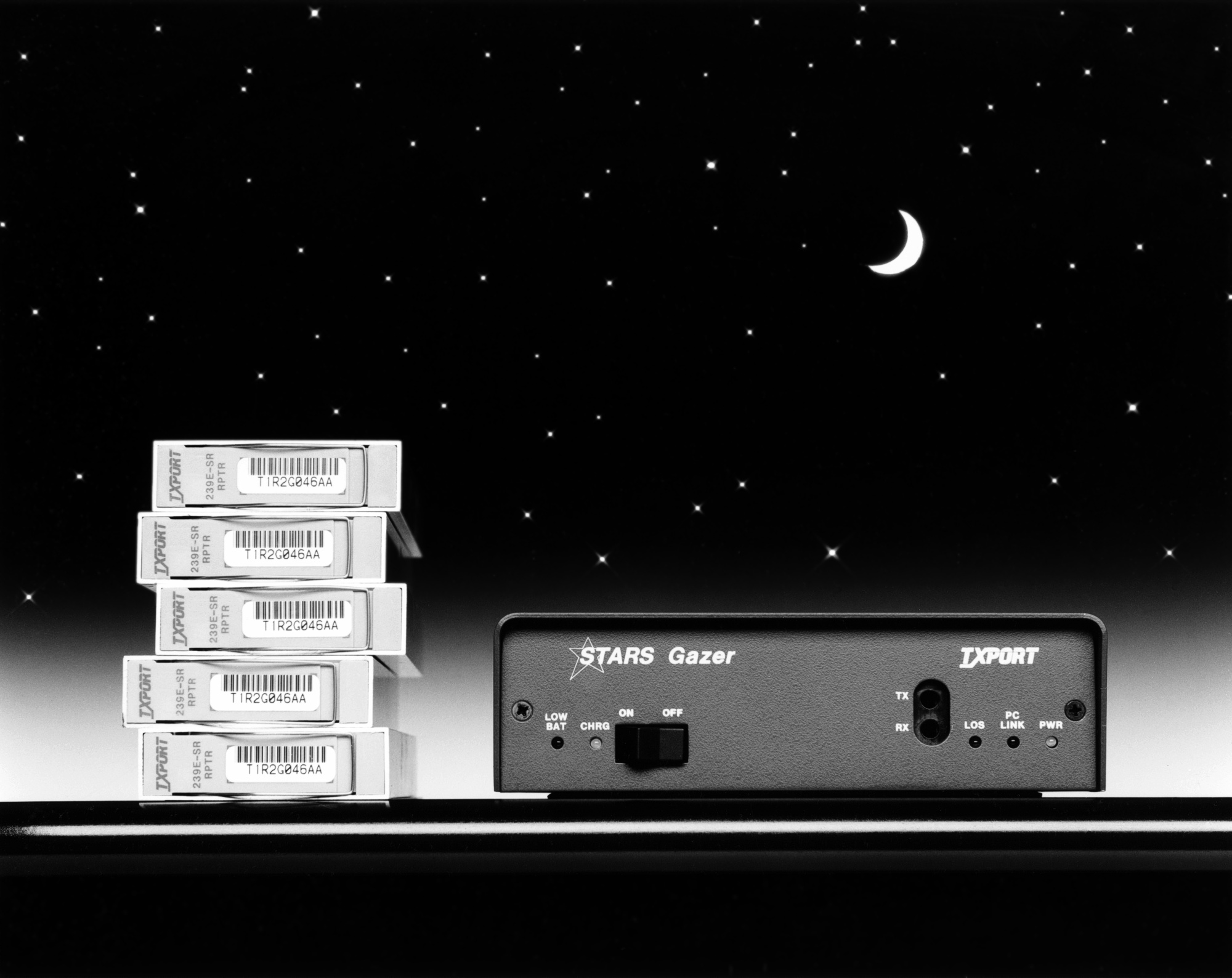 B&W photo of a T1 span line analyzer with starry sky background