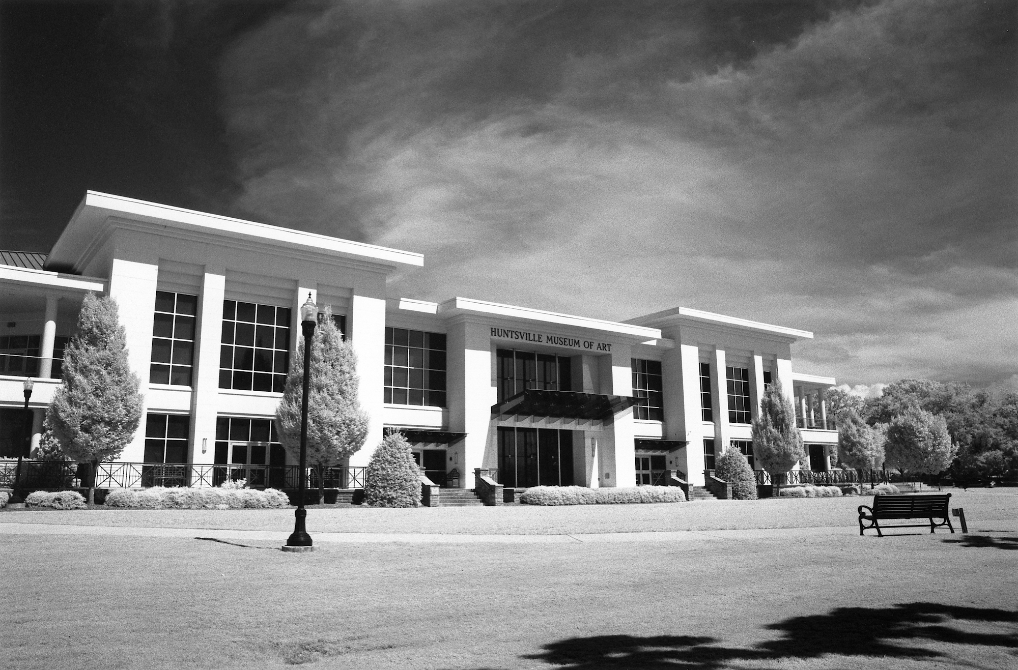 Big Spring Park, Huntsville Museum of Art, F6 w/24-120mm IR720 Filter, Rollei IR400 developed in Ilford HC (1:47)
