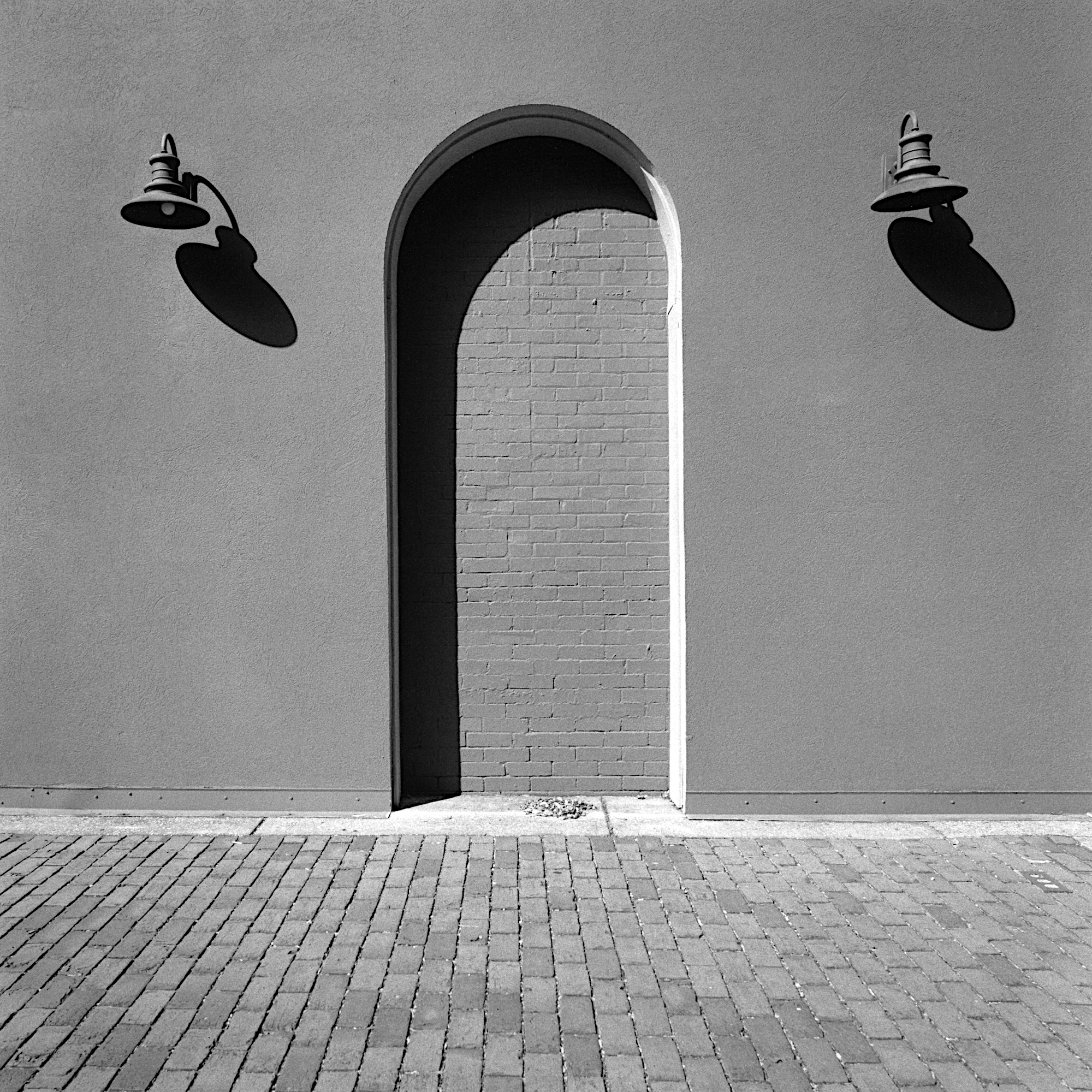 Lights and exterior doorway recess, Hasselblad 501CM and 40mm CF, Delta 400, Ilfosol 3 1:14