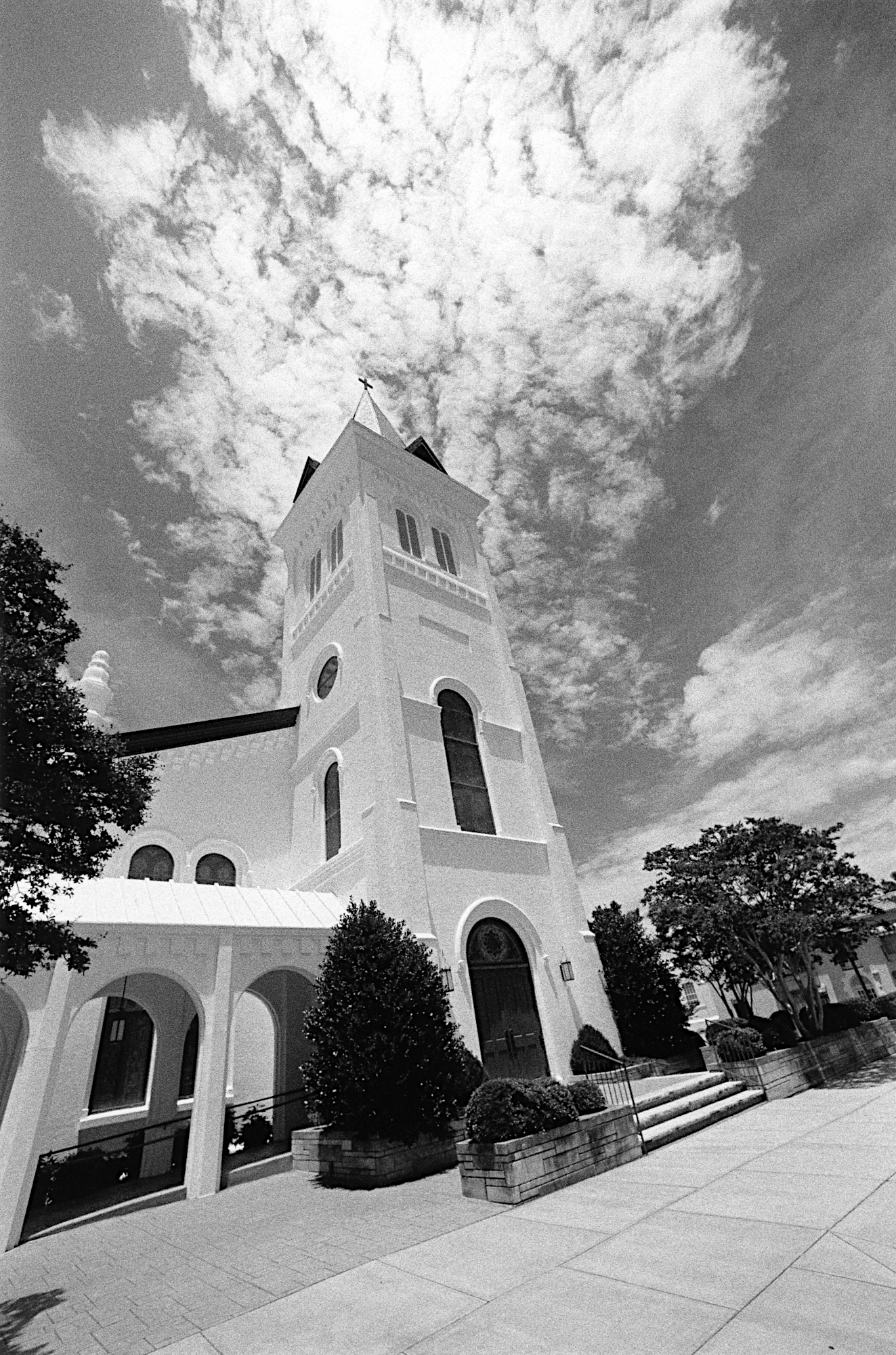 Methodist Church, Nikon, F6, 14mm AF Nikkor, Red Fltr, 1/250 at f8, HP5+ at EI 400, Rodinal 1:50